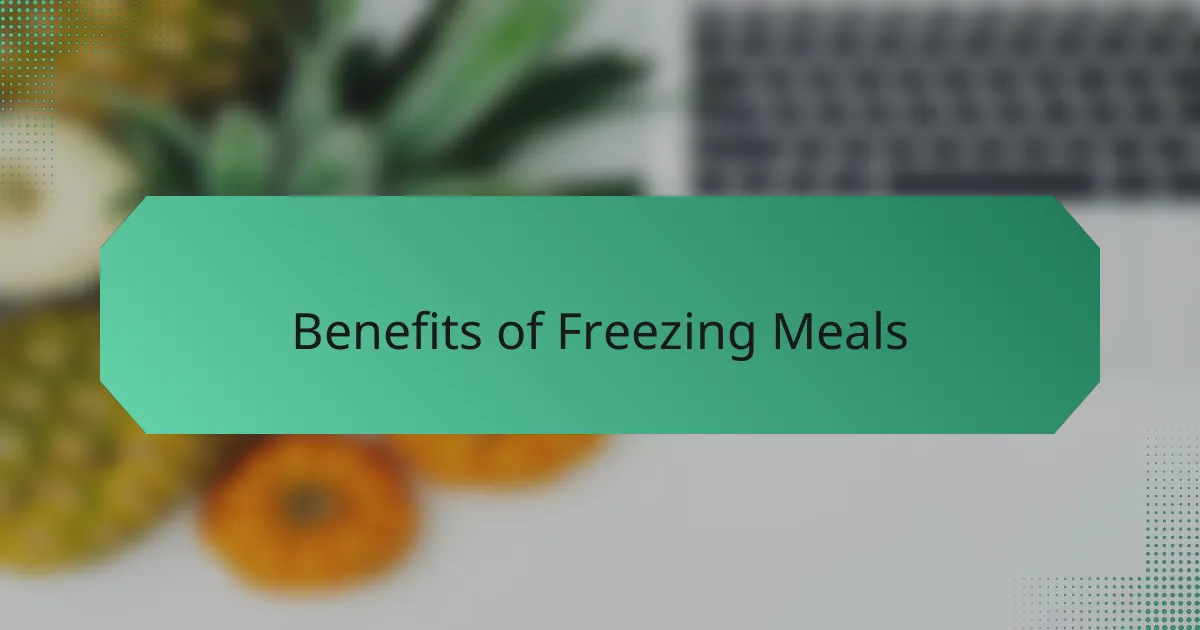 Benefits of Freezing Meals